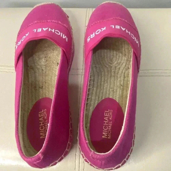 Michael Kors Vicky Espadrille Platform Flat Shoes Canvas MK Logo Denim Size 6M - Picture 5 of 10